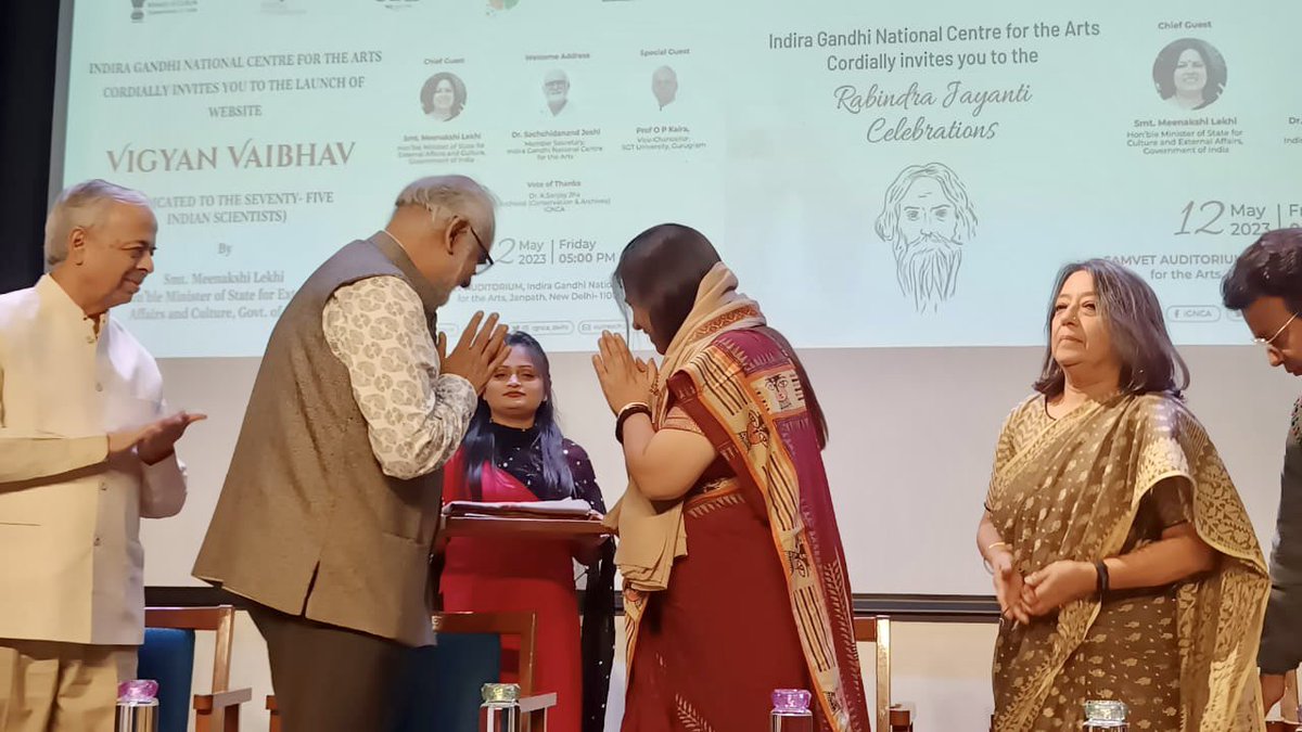 M_Lekhi's tweet photo. Happy to take part in the 162nd Birth Anniversary Celebrations of Gurudev Rabindranath Tagore organised by @ignca_delhi.

Also, launched the “Vigyan Vaibhav” website on the occasion dedicated to 75 eminent Indian scientists who have done groundbreaking work in field of S&T and helped develop scientific temper amongst citizens.