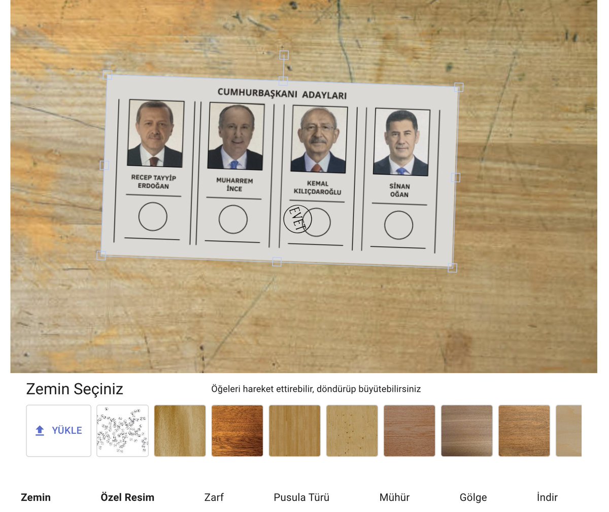 Kendi arkaplanını ya da kendi çektiğin pusulayı mühürleyebilme özelliğini ekledim. 

Yani boş çektiğiniz pusula fotoğrafında istediğiniz yere mühür vurabiliyorsunuz.

akkermansia.github.io/pusula/

Hata varsa söyleyin lütfen
