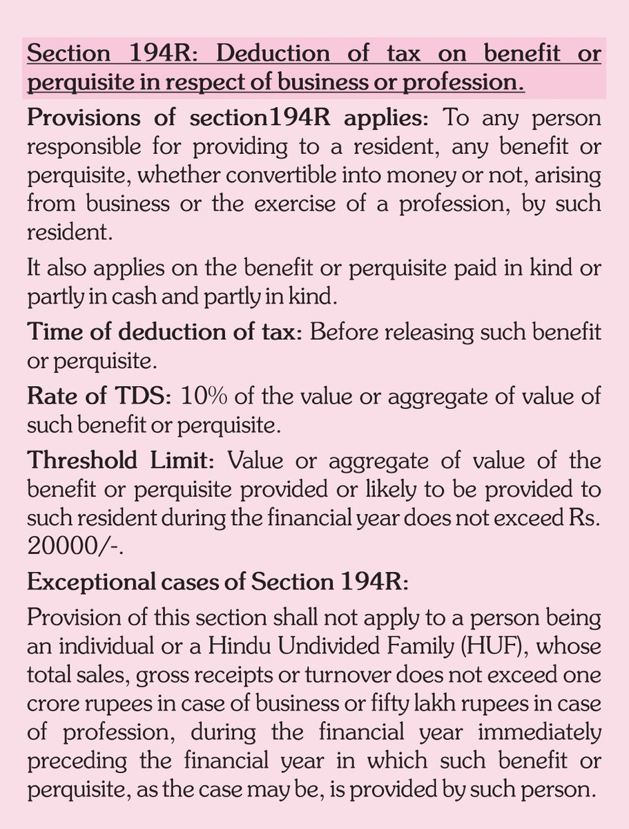 Section 194R
Deduction of tax at source on benefit or perquisite in respect of business or profession
5/5