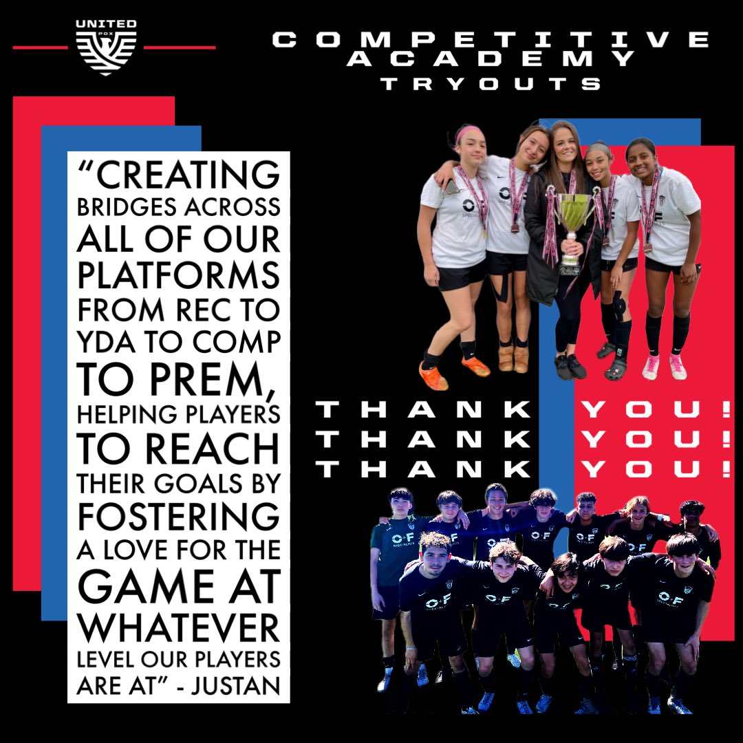 🚨Competitive Academy🚨

THANK YOU!! Grateful so many players & families continue their journey with United PDX for 2023/24! 

Welcome to the flood of new players joining our Competitive Academy to compete in @oregonyouthsoccer Leagues & Cups!

#WeAreUnited #UnitedIsTheFuture