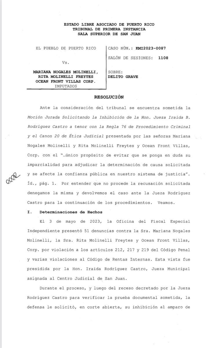 jorge_suarez24's tweet photo. No ha lugar la solicitud de inhibición de la Juez Iraida Rodríguez Castro en el caso de Mariana Nogales https://t.co/SsZFuBLtp3