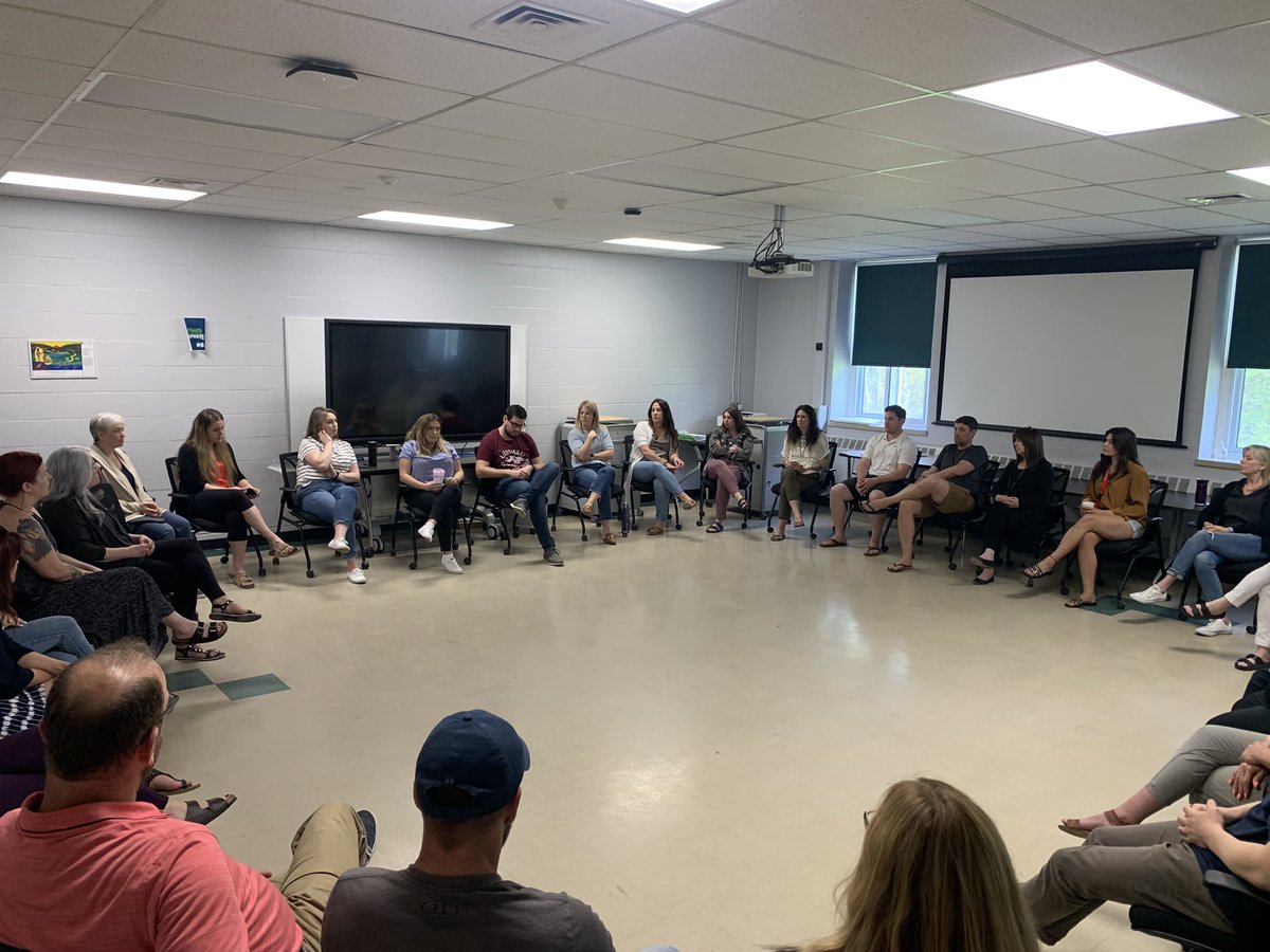 School Support Counsellors, Social Workers, Mental Health Lead, and Administrators having a great learning day in a community circle format.                                @RCDSB                          
#Wellbeing