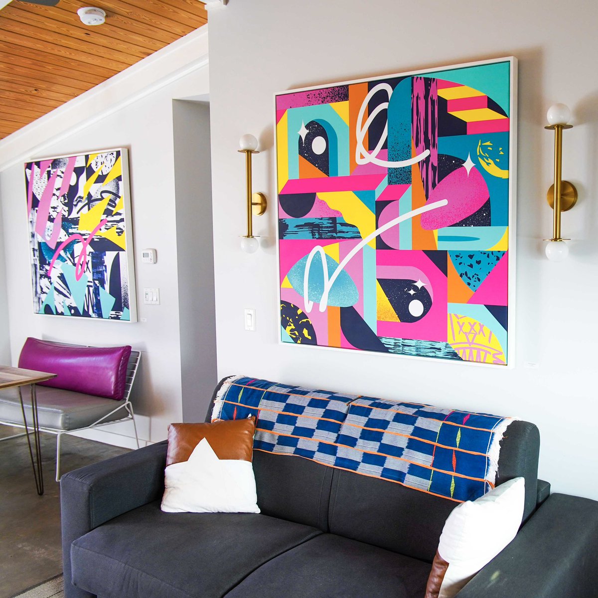 wolfdoglives_'s tweet photo. Super stoked on how these large paintings look in the Suite at Hotel Palms! Dm for a catalogue of the work.

‘Illusory Perception’
Acrylic on Canvas - Framed
48 in. X 48 in.
Available

‘Perception Stripped’
Acrylic on Canvas - Framed
48 in. X 48 in.
Available https://t.co/GhAyf0NsQG