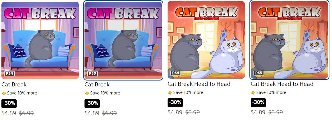 BreakSushi's tweet photo. Adopt a Cat! Cat Break and Cat Break Head to Head on Sale! PSN NA! #smobileinc #catbreak #catbreakheadtohead #sushibreak #trophyhunting #playstationplus #PS4 #PS5 #trophyhunters #PlayStationTrophy https://t.co/eo0jW4fDKV