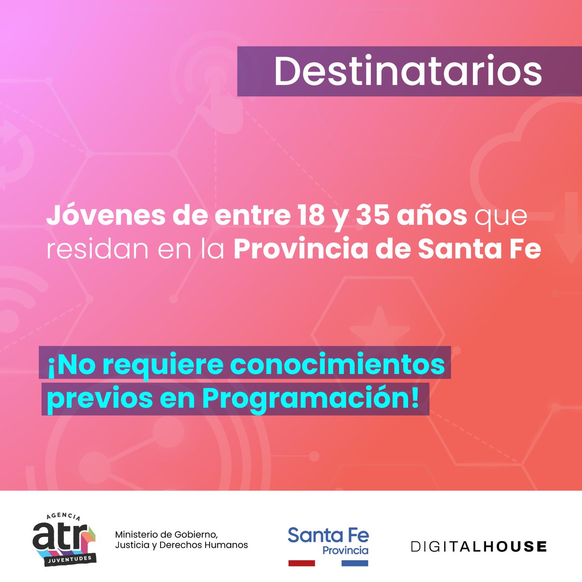 GobSantaFe's tweet photo. JUVENTUDES DIGITALES 🖥💥✨🙌🏼

#Convocatoria para la formación en Programación Web Full Stack, en alianza con Digital house

🌐 Aprendé el idioma que el mundo habla. Traducí el futuro en millones de oportunidades. Estudiá el lenguaje del futuro, estudiá Programación.

Info e inscripción: https://t.co/Hupj5RmJ4w

#Hacemos