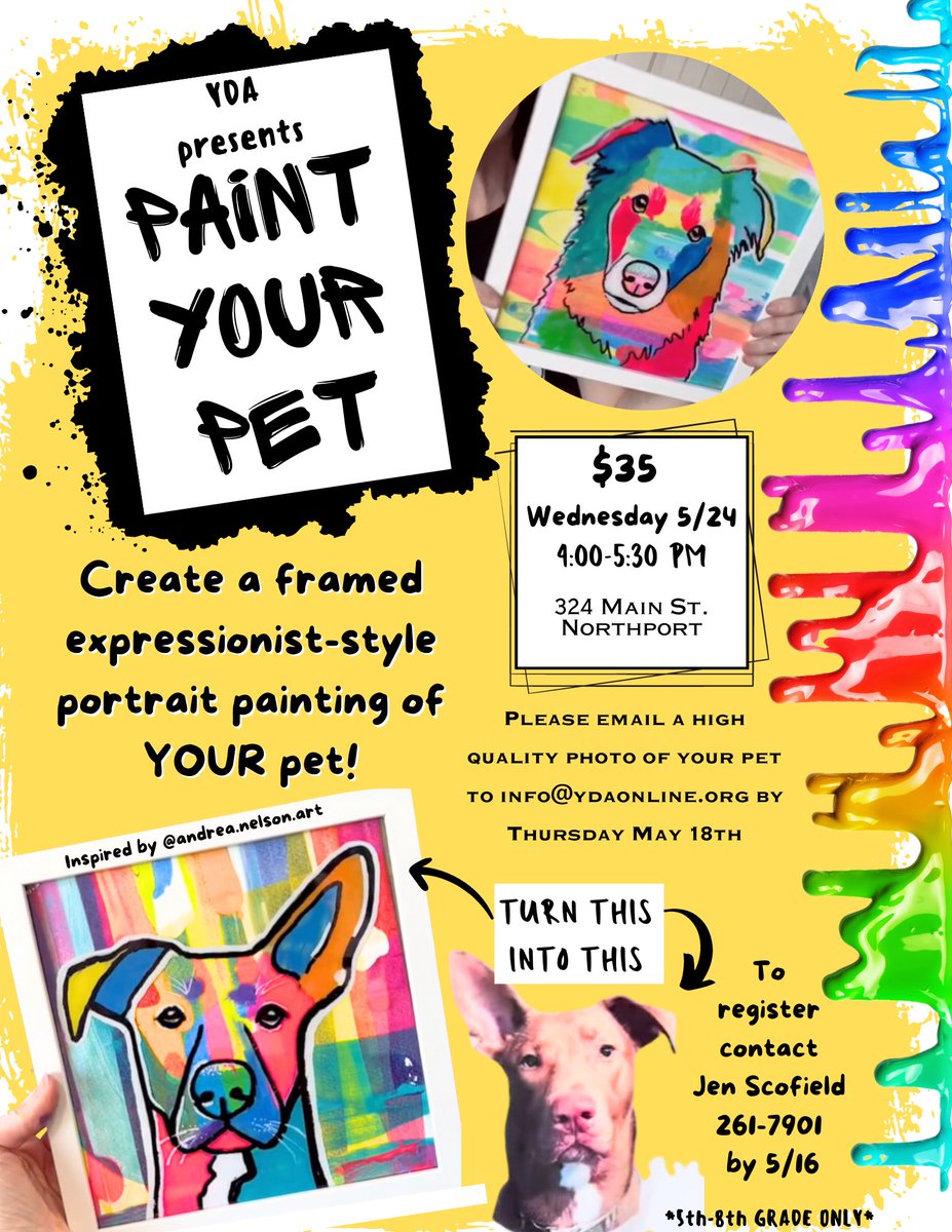 YDA_Outreach's tweet photo. Check out YDA's cool new programs - open to 5th-8th graders - you can Paint you Pet 🐶🐱 make sweet summer Cupcake Creations🧁 &amp; even Paint and Patch your own bags 🎨 Call 261-7901 to register. Summer fun trips open to incoming 5th-12 graders https://t.co/xWEUAsHgXx