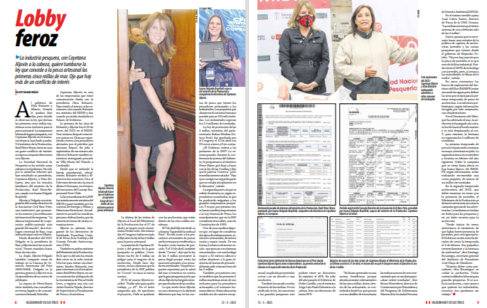 ensustrece's tweet photo. En @ensustrece: LOBBY FEROZ por @eloymarchan. La industria pesquera, con Cayetana Aljovín a la cabeza, quiere tumbarse la ley que concede a la pesca artesanal las primeras cinco millas de mar. Ojo que hay más de un conflicto de interés. El reportaje en https://t.co/ofhuiX1sZu https://t.co/aosKyC0Wve