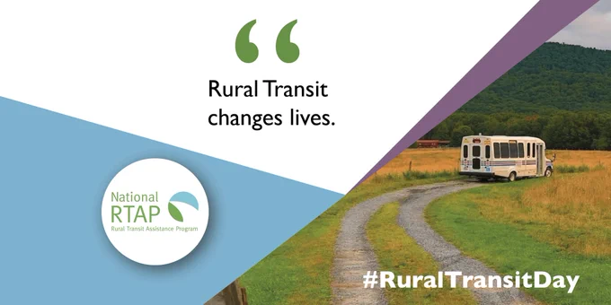 Bus on rural road with quote Rural Transit changes lives