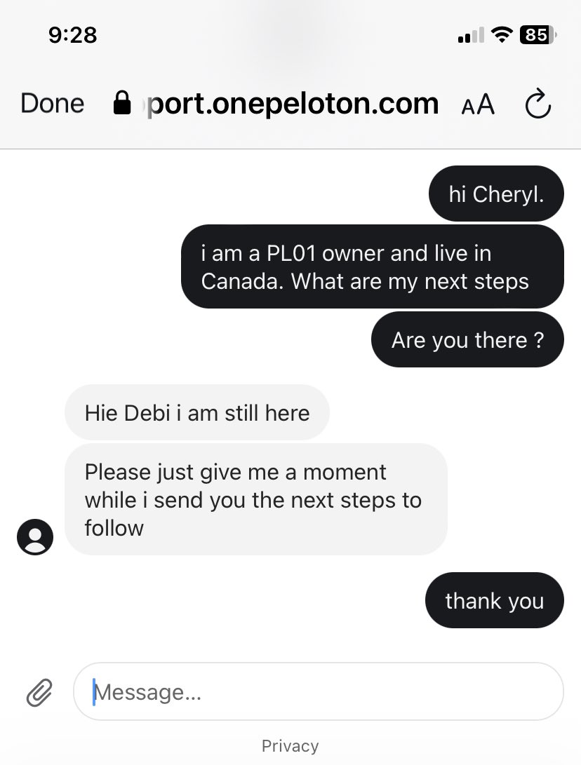 CollDebi's tweet image. Wow @onepeloton. Do better w/ customer service. Minute long breaks in chat where I think they have hung up, and then responses with so little detail I have to fill in blanks. So glad I’m paying so much.