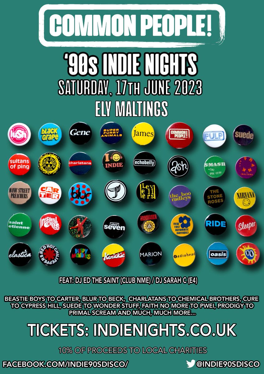 Indie90sDisco's tweet photo. Happy Friday Common People
While you wait for the sun we've got some hot gigs coming up!
Tring Sat 3/6
https://t.co/1tPIV0DAfE
Ely Sat 17/6
https://t.co/1XkNvj8Bmj
Pulp special Finsbury Park 1/7 round the corner from the Pulp gig!
https://t.co/TAkzUMM6ik
See you on the dancefloor https://t.co/o3AQjIm3Sd