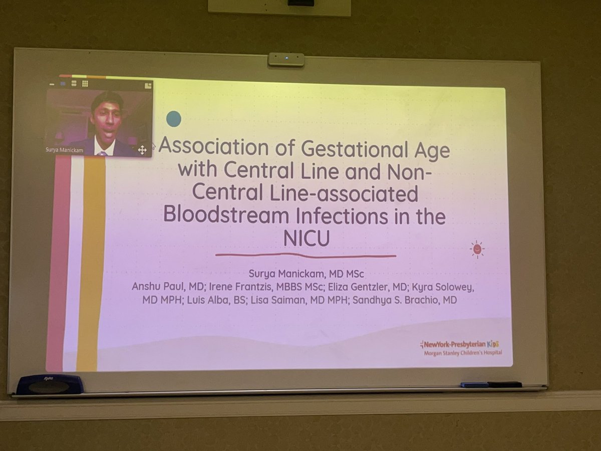 Dr. Surya Manickam presenting from CHLA where he will be a NICU fellow! He and the @KidsAtColumbia ID and NICU teams understanding the association of gestational age and bloodstream infections.