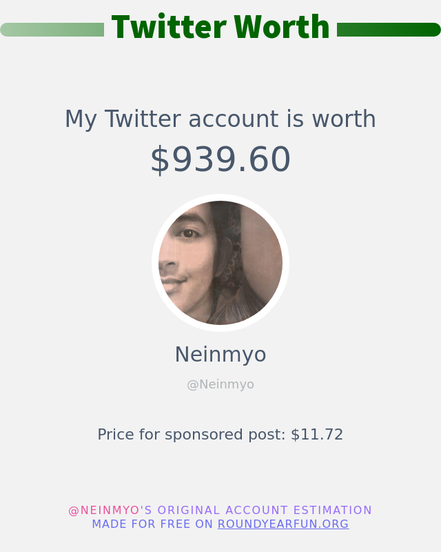 My Twitter worth is: $939.60

➡️ funroundy.click/twitterworth