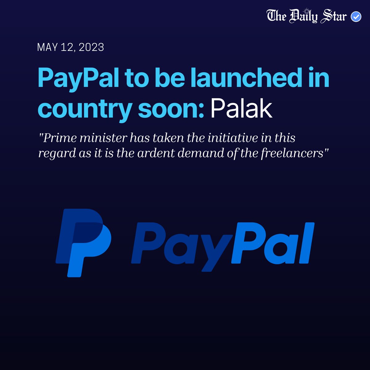 dailystarnews's tweet photo. Read the full story: https://t.co/A7AE7Du9Zs minister for ICT Division Zunaid Ahmed Palak today said popular international online payment gateway system PayPal will be launched in the country very soon. #Bangladesh #PayPal #NewsUpdates #ICT #Technology #Transactions #Etransfers https://t.co/BZ96ISvAf0