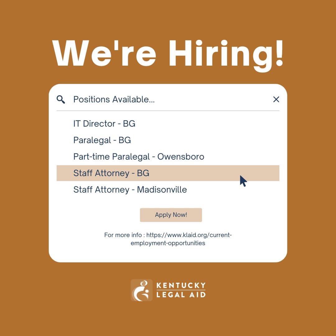 #WeAreHiring! Are you looking to make a difference in your community? Come join our team! KLA currently has job openings across our service area for Paralegals, Staff Attorneys, and an IT Director.

Visit our website for more info: klaid.org/current-employ…