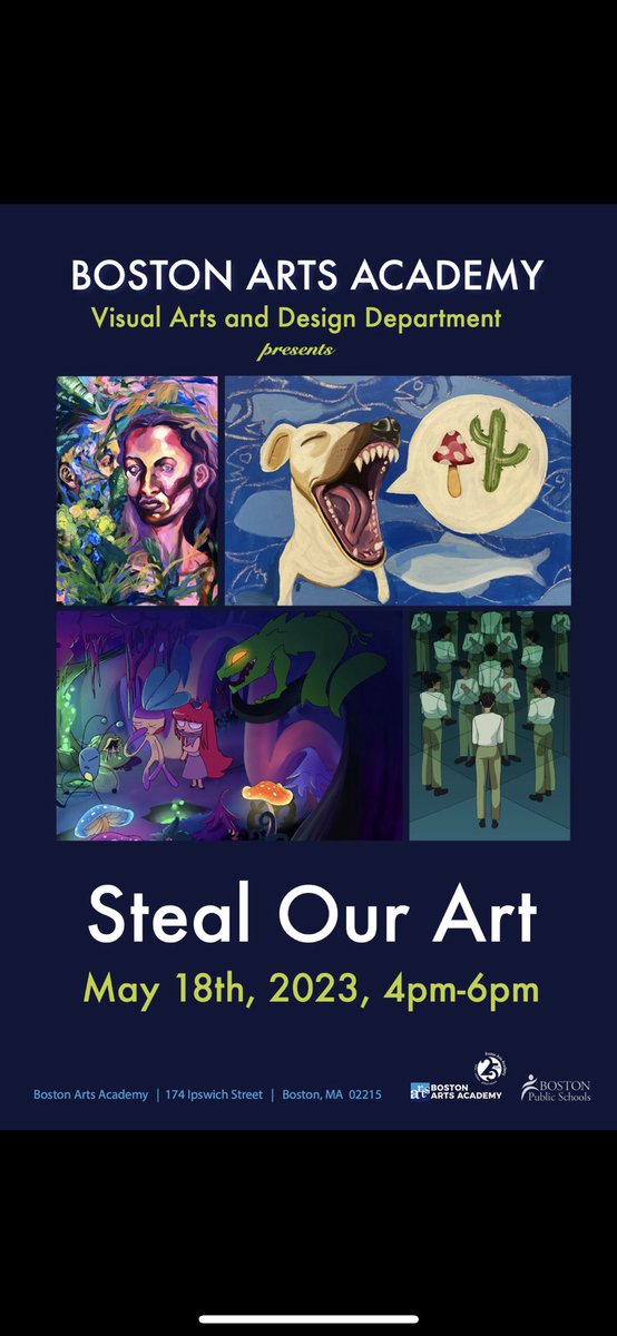 bostonartsacad's tweet photo. arts and design seniors May 18th 4pm-6pm! Students have made these pieces from various places of inspiration. “In art- imitation is the greatest form of flattery”, VAD senior Ezra explains. We hope you leave the show with not the literal art, but ✨inspiration✨ https://t.co/1zCKhx2NHc