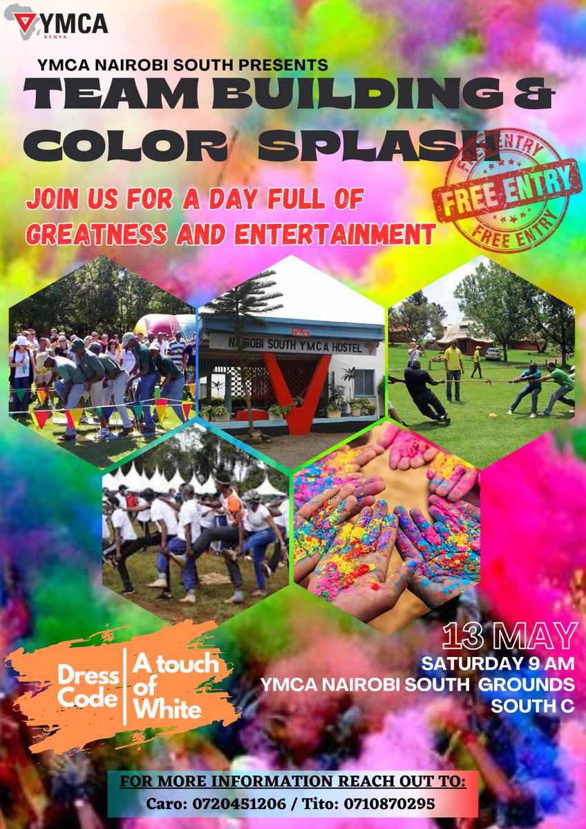 Youth Mental health matters...
Come join us at @ymcakenya1 Nairobi South YMCA for a Mega Team Building and Colour splash season 1
#PeaceOfMind
#tunaweza
#physicalwellbeing
#mentalwellbeing