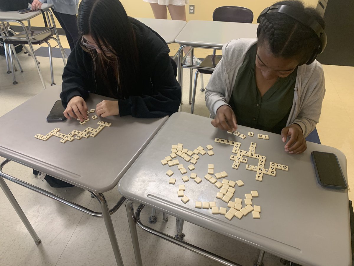 Today’s lesson in AP Lang (now that the exam is over): interacting with humans FACE-To-FACE! 
Eye contact.
Conversation. 
Creativity. 
We had puzzles, chess, checkers, Banagrams, Scrabble, Jenga, cards, etc. 
Truly a throwback of sorts.