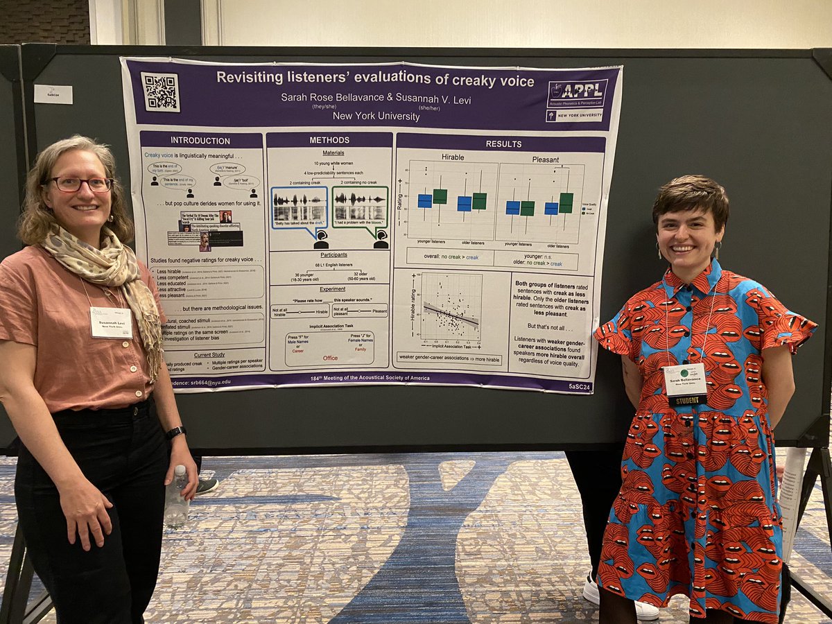 Susannah Levi (@susannahvlevi) on Twitter photo 3/4 current doctoral student @srbellav presents their qualifying paper on perception of creaky voice at #ASA184
<a href="/NYU_CSD/">NYU Communicative Sciences & Disorders</a> <a href="/nyusteinhardt/">NYU Steinhardt</a> <a href="/acousticsorg/">Acoustical Society of America</a> <a href="/nyuniversity/">New York University</a> 3/4 current doctoral student @srbellav presents their qualifying paper on perception of creaky voice at #ASA184
<a href="/NYU_CSD/">NYU Communicative Sciences & Disorders</a> <a href="/nyusteinhardt/">NYU Steinhardt</a> <a href="/acousticsorg/">Acoustical Society of America</a> <a href="/nyuniversity/">New York University</a>
