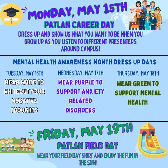 PatlanES's tweet photo. Reminders for next week! https://t.co/j0Su2lyMTH