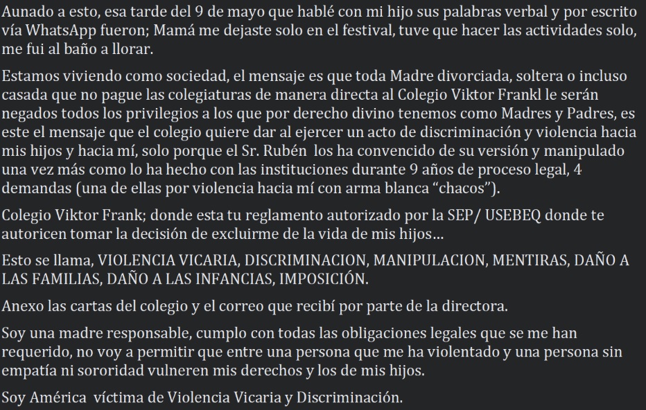 MadreQro's tweet photo. #familiausebeq #ViolenciaVicaria #feministas #injusticia #USEBEQ #SEP #agresorvicario #Justicia #discriminación #violenciainfantil #victorfrankl
@USEBEQOficial @educacionqro @VicariaVoces @FNCVVICARIA @qromunicipio @am_queretaro @RobertSosaP @TelevisaQRO @FeminismoMx https://t.co/pxiFBcGuvz