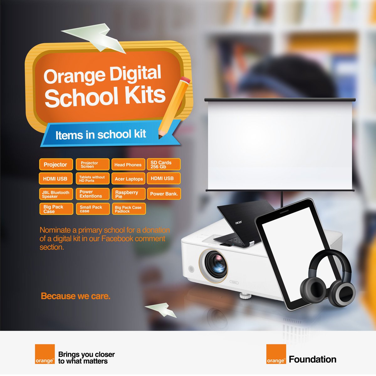 Orange Foundation is donating 3 Digital School Kits to 3 primary schools in Sierra Leone. 

Nominate a primary school that you would want to have a set of Digital School Kit.

Type the name of the school in our Facebook comment section  - <a href="/orange/">Orange</a>.sierraleone

#orangesl