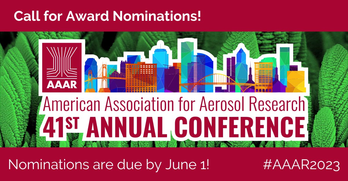 Consider nominating a colleague for a AAAR award to recognize their outstanding contributions to the field of #aersol #science! Learn more and nominate a scientist you know by June 1: bit.ly/38vtaRQ | #AAAR2023 #AAAR23