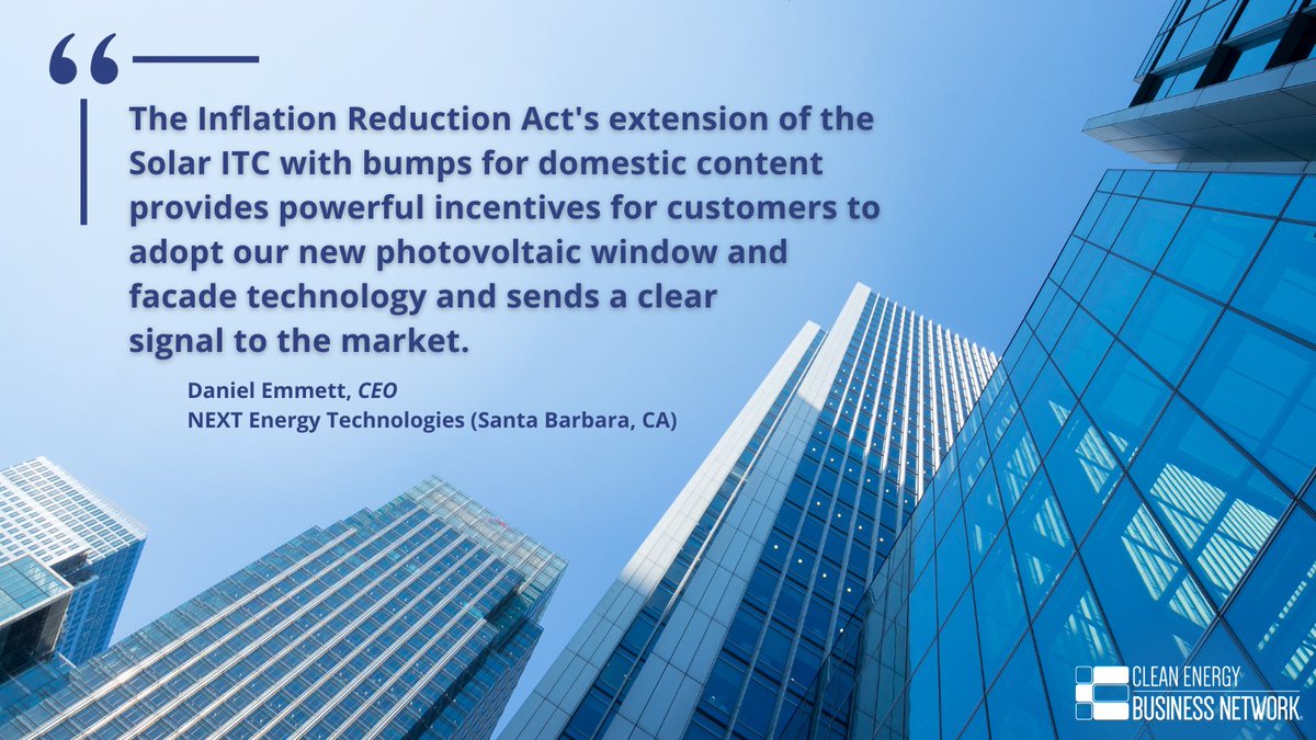 Clean Energy Business Network (@cleanenergybiz) on Twitter photo Small businesses across the US are seeing the benefits of 2022’s #InflationReductionAct. 🙌
Based in Santa Barbara, <a href="/NEXTEnergyTech/">NEXT Energy Tech</a> is developing #solar window solutions, and tax credit benefits from IRA are driving customer & market interest in these innovations. 🌞 Small businesses across the US are seeing the benefits of 2022’s #InflationReductionAct. 🙌
Based in Santa Barbara, <a href="/NEXTEnergyTech/">NEXT Energy Tech</a> is developing #solar window solutions, and tax credit benefits from IRA are driving customer & market interest in these innovations. 🌞