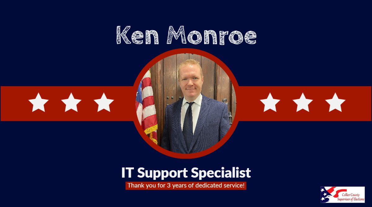 CollierVotes's tweet image. Three cheers for three years of service by IT Support Specialist Ken Monroe! Thanks for your hard work on our #ElectionsTeam! 🎉🎉🎉
#WorkAnniversary #WorkWorkWorkWorkWork #TGIF #CollierVotes