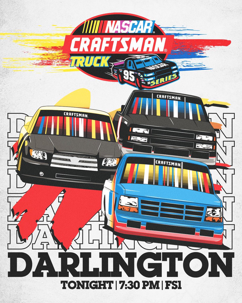 NASCAR_Trucks's tweet photo. Tonight, we party like it’s 1995.

@TooToughToTame | #NASCARThrowback https://t.co/qzPdXEXvpw
