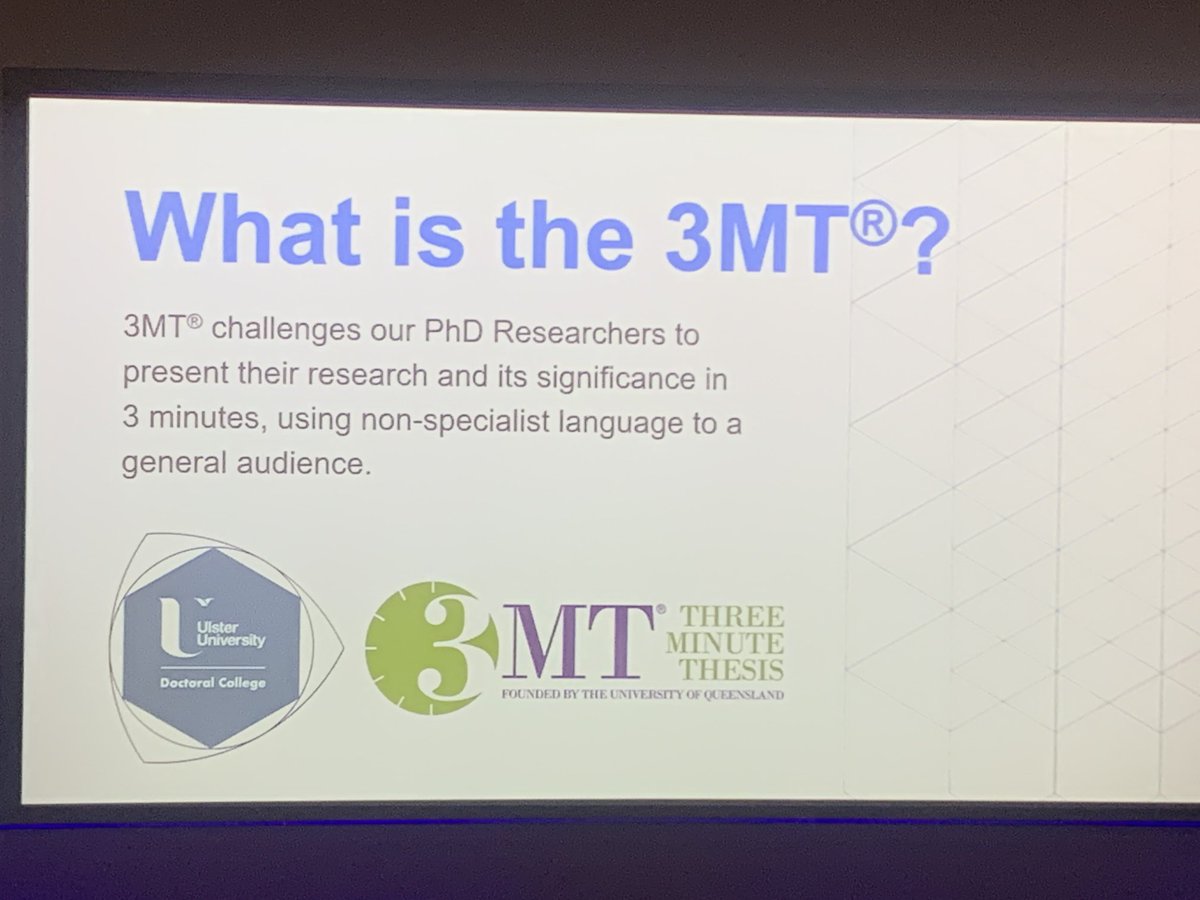 Sonyia Mc Fadden (@sonyia_mc) on Twitter photo Congratulations to all the 3MT finalists and overall winner <a href="/UlsterUniPhD/">Doctoral College</a> . Condensing a PhD into 3 minutes and 1 slide is very impressive! 👏👏👏 Congratulations to all the 3MT finalists and overall winner <a href="/UlsterUniPhD/">Doctoral College</a> . Condensing a PhD into 3 minutes and 1 slide is very impressive! 👏👏👏