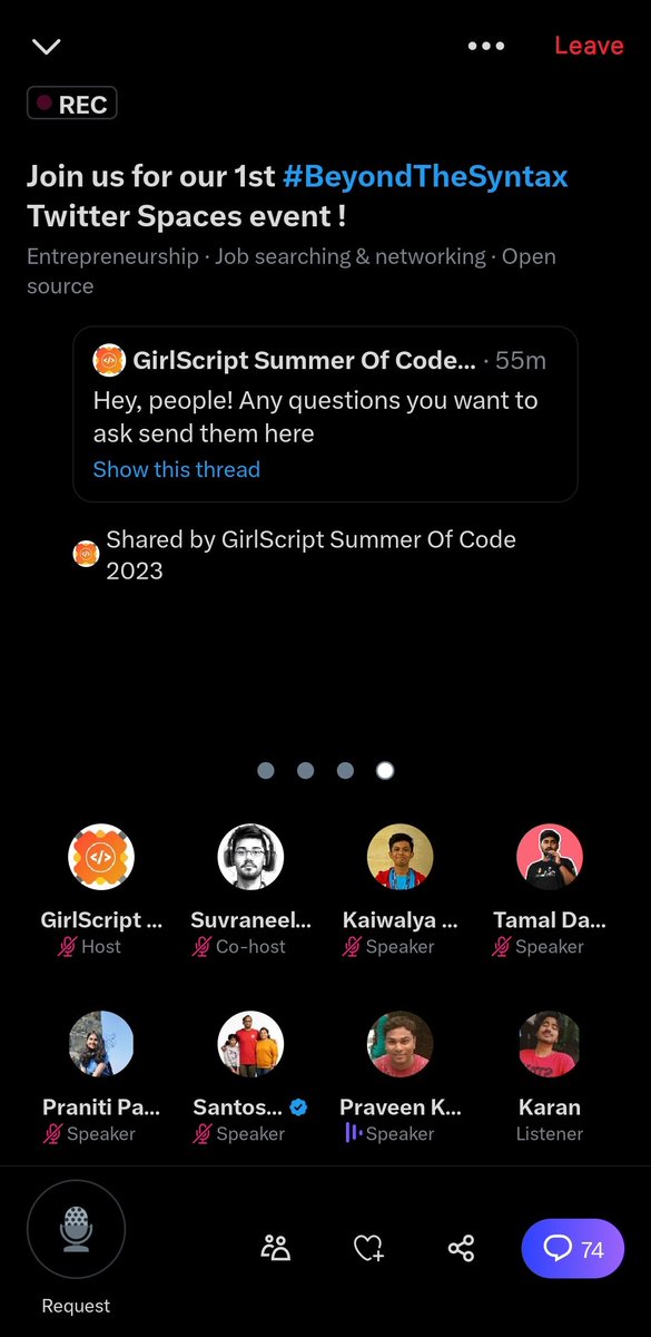 itsmeekaran's tweet photo. Joining the #OpenSource101 Twitter Space hosted by @girlscriptsoc , with an incredible panel of speakers including @kaiwalya_,  @SantoshYadavDev , @HaimantikaM , @mrTamall , and @praveenscience .
Excited to explore open source and innovative together.🚀✨ https://t.co/nxpKRDDM9X