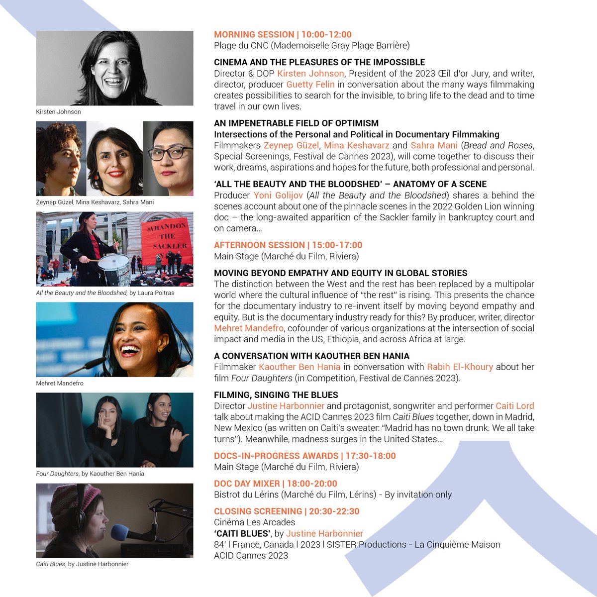 mdf_cannes's tweet photo. Check out the full-day schedule of #DocDayCannes, packed with keynotes & masterclasses with special guest speakers, our #DocsInProgress Awards Ceremony PLUS a celebratory mixer and special closing screening in partnership with @AssociationACID! 👇 https://t.co/sYVIXozR4R