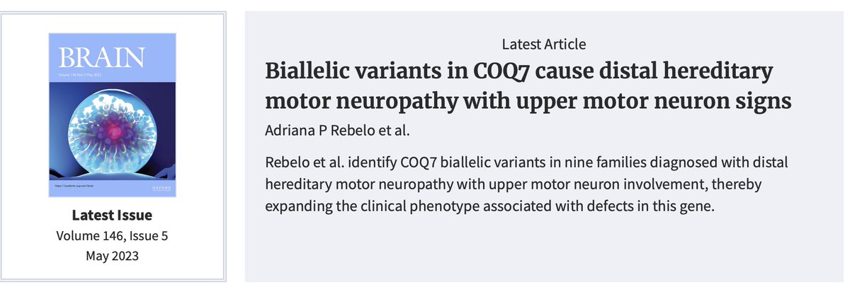 GENESIS is proud to support the COQ7 gene discovery study in the prestigious journal 'BRAIN' this months. Congrats to a collaboration of scientists in USA (Miami, Iowa City. St Louis), Brazil, Canada, Germany. This has implications for CMT, mitochondria research and more