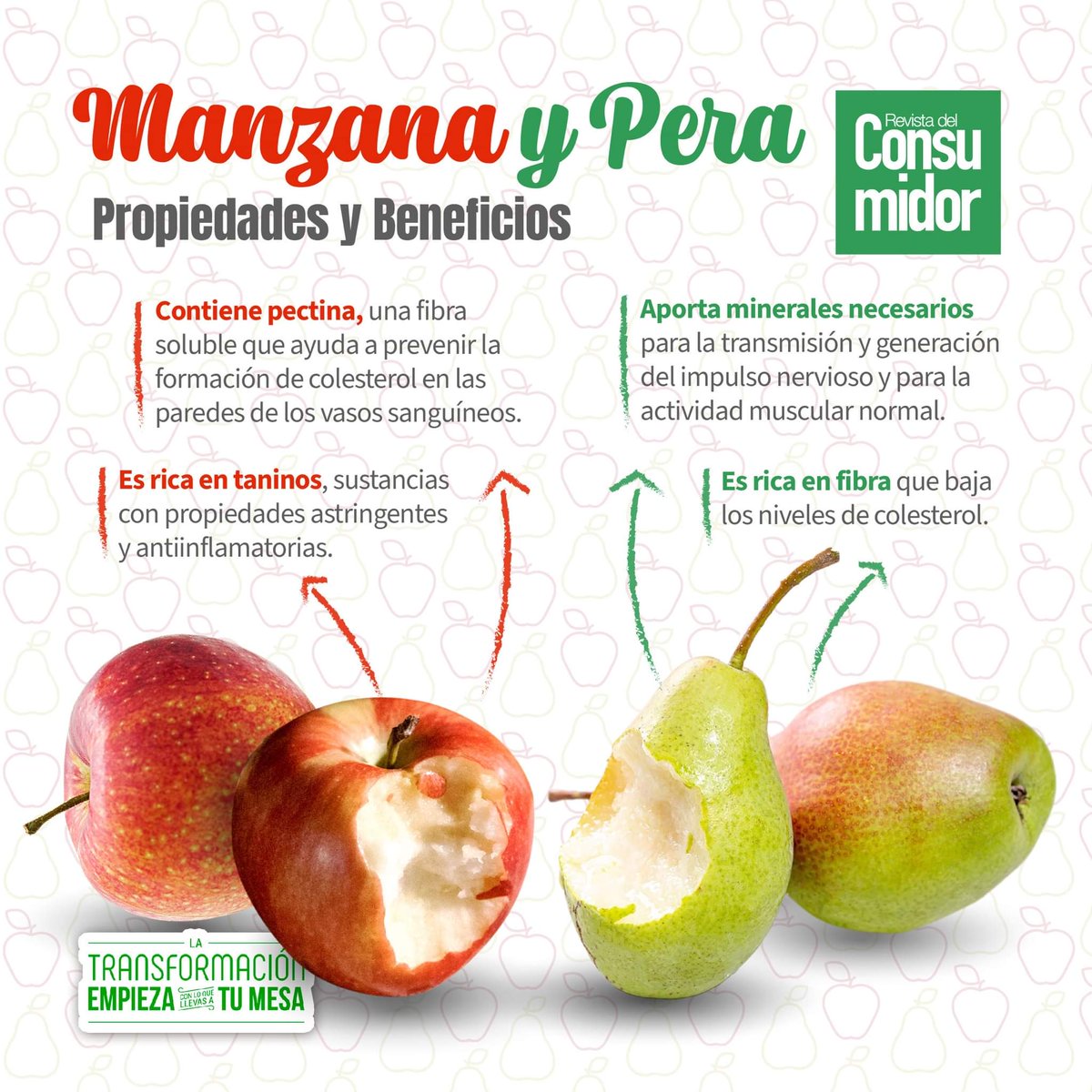 Profeco's tweet photo. 🇲🇽 México cuenta con una gran producción de pera y manzana.🍐🍎
🛒Te decimos cuáles son las propiedades y beneficios de estas frutas de #Temporada.
🍋#TipProfeco Para evitar que las manzanas o peras se oxiden, sumérgelas en agua fría con un chorrito de jugo de limón. https://t.co/fBWPmwU4gZ