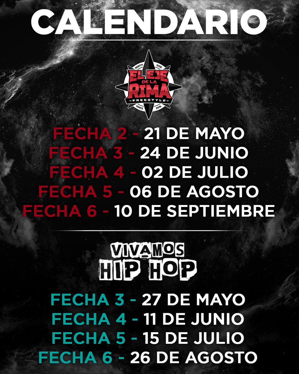 elejedelarima's tweet photo. Permiso, les dejo el 

🚨CALENDARIO COMPLETO DE LOS TORNEOS DEL EJE DE LA RIMA Y VIVAMOS HH🚨

Saludos. https://t.co/RLuLzjhAdE