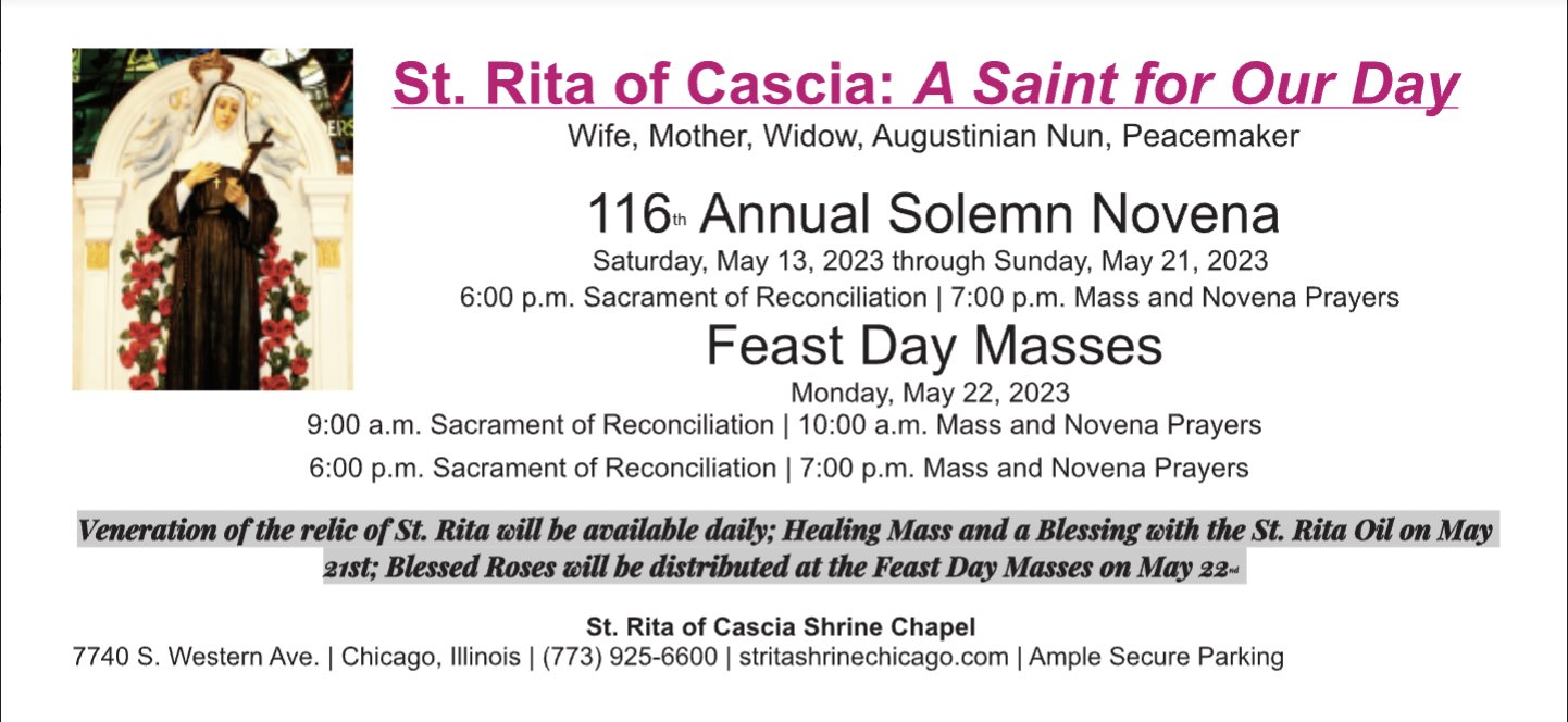 St. Rita Chicago on Twitter "Please join us in celebrating the Feast