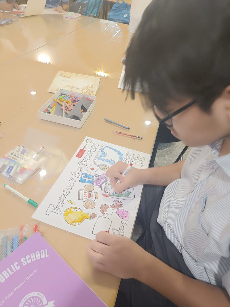 NeeruShahani's tweet photo. As part of National Technology week Ahlcon Public School celebrated the "National Technology Day" by organising poster making .Young creative minds came up with vibrant  posters, depicting  the theme "School to startup-igniting young minds to innovate" @Ahlconpublic1 @MamthaSays https://t.co/HmMka52kF2