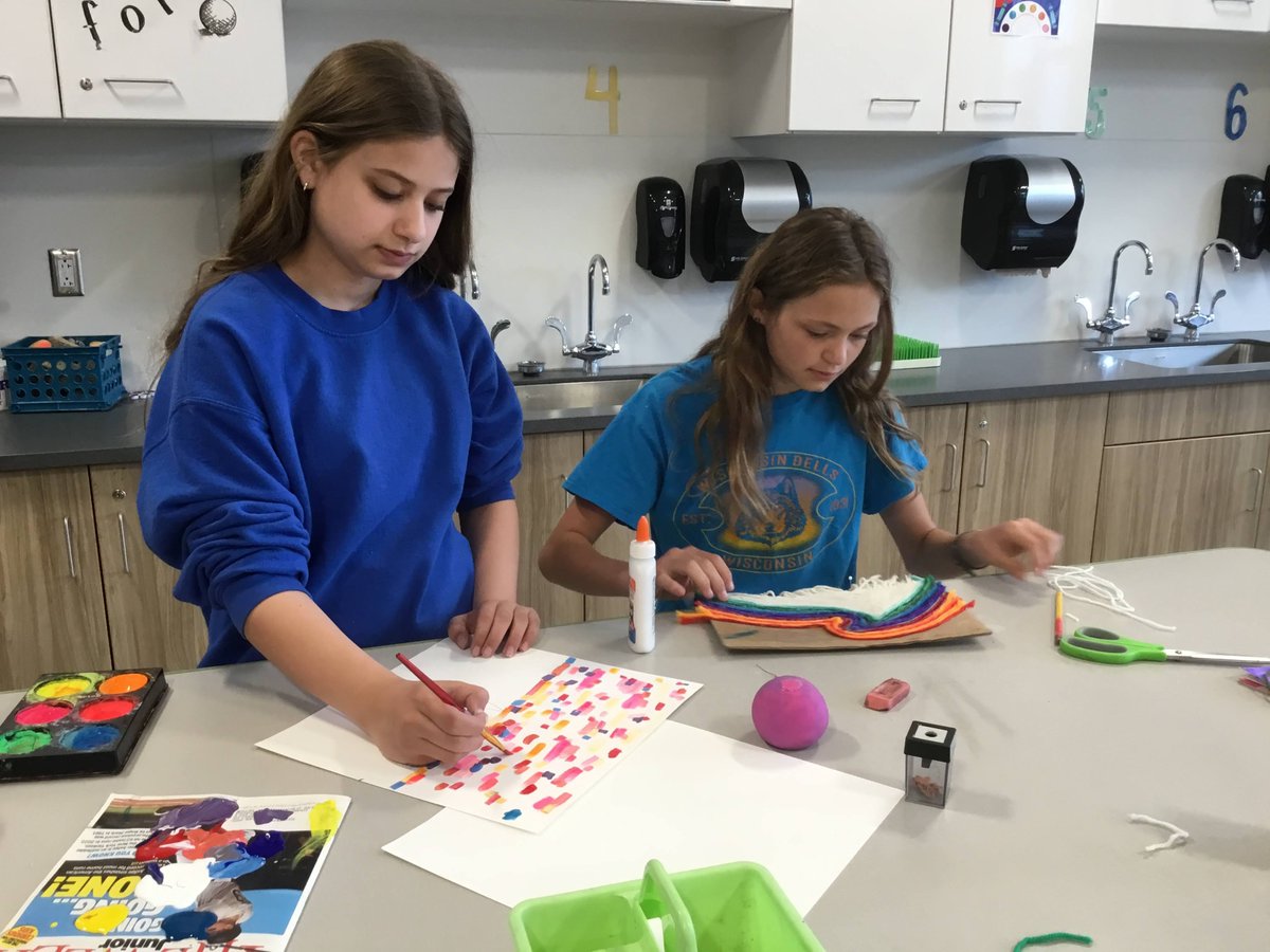 Things are heating up for the end of the year in the art room! 5th graders are working on weaving tapestries while 6thgrade is finishing up yarn paintings that show movement and starting a landscape painting using 1-point perspective.