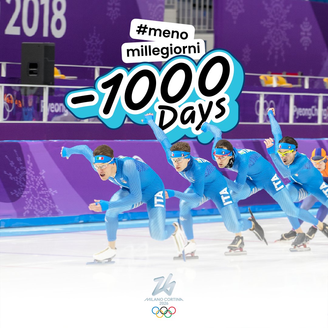 milanocortina26's tweet photo. It’s 1000 days to go before Milano Cortina 2026! ❄️ 🧊 The Road to the Games has started, and we race for the gold! 🥇

The Olympic Winter Games are back in Italy. Get ready to be amazed 🇮🇹

#1000MilanoCortina2026 | #Olympics | @Olympics | #milanocortina2026 | #13maggio https://t.co/vAG5gHs9Dc