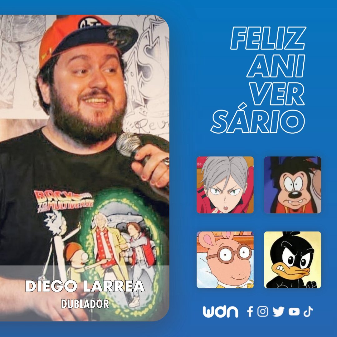 Ele é a voz do Max Pateta, do Patolino bebê e inúmeros personagens!  Desejamos inúmeras alegrias e realizações para o incrível dublador Diego  Larrea! Que ele tenha um ótimo dia.🎁🥳🎉🎂, image size:1080x1080