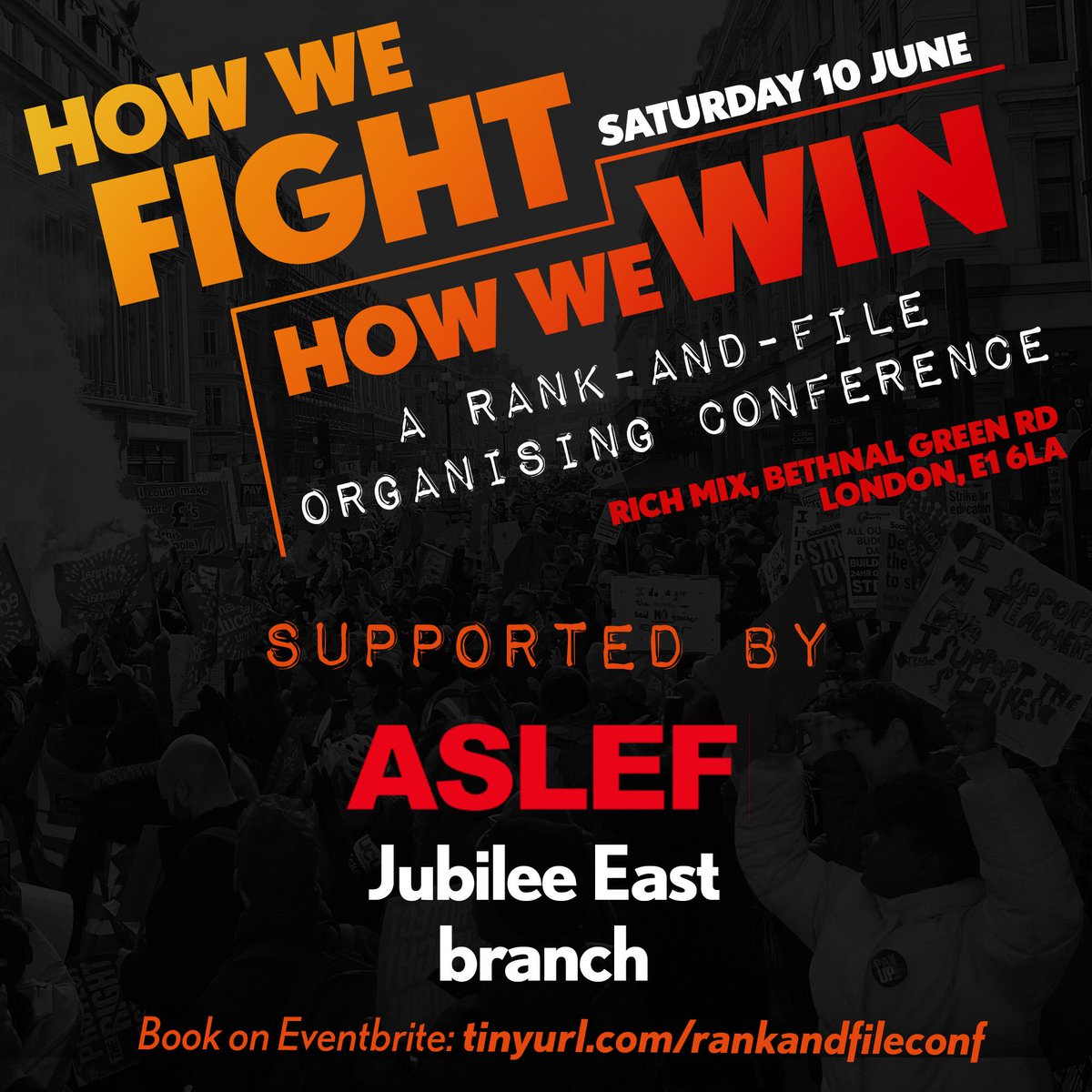 Great to see my branch and many more supporting this event where grassroots trade unionists come together to organise HOW WE FIGHT, HOW WE WIN ✊🏾 Register to be part of the movement. eventbrite.co.uk/e/how-we-fight…

#rankandfile #conference #aslef #tradeunion #London #resist