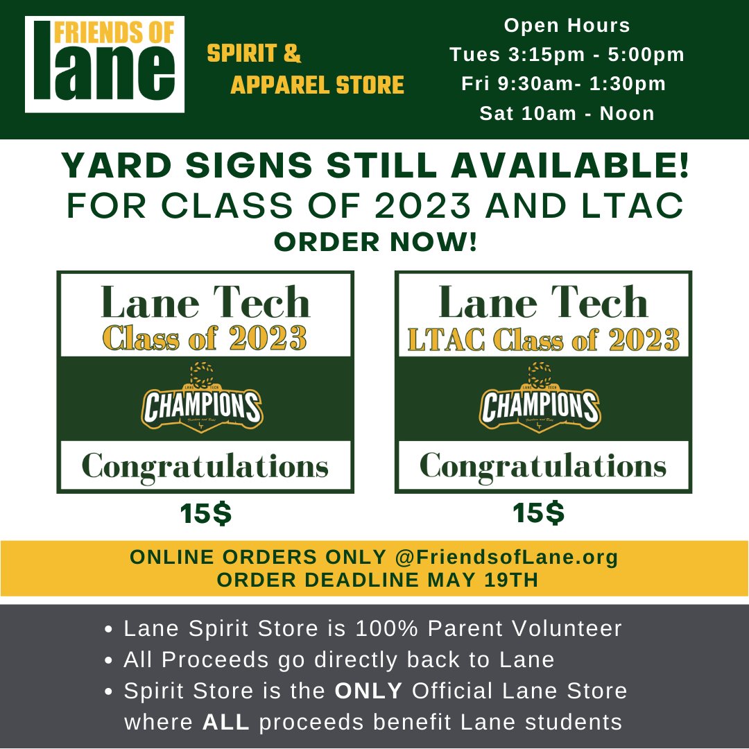 FriendsofLane1's tweet image. Order Graduation Yard Signs by 5/19! friendsoflane.org

#FriendsofLane #LaneTech #LaneTechHS #LTClassof2023 #LTACClassof2023