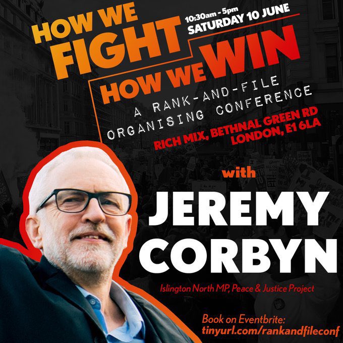 Peace & Justice Project is proud to support of How We Fight, How We Win — an organising conference to build workers’ victories now and long into the future.

Join @jeremycorbyn and others at Rich Mix on Saturday 10 June.

Sign up: tinyurl.com/rankandfileconf #RankAndFileConf