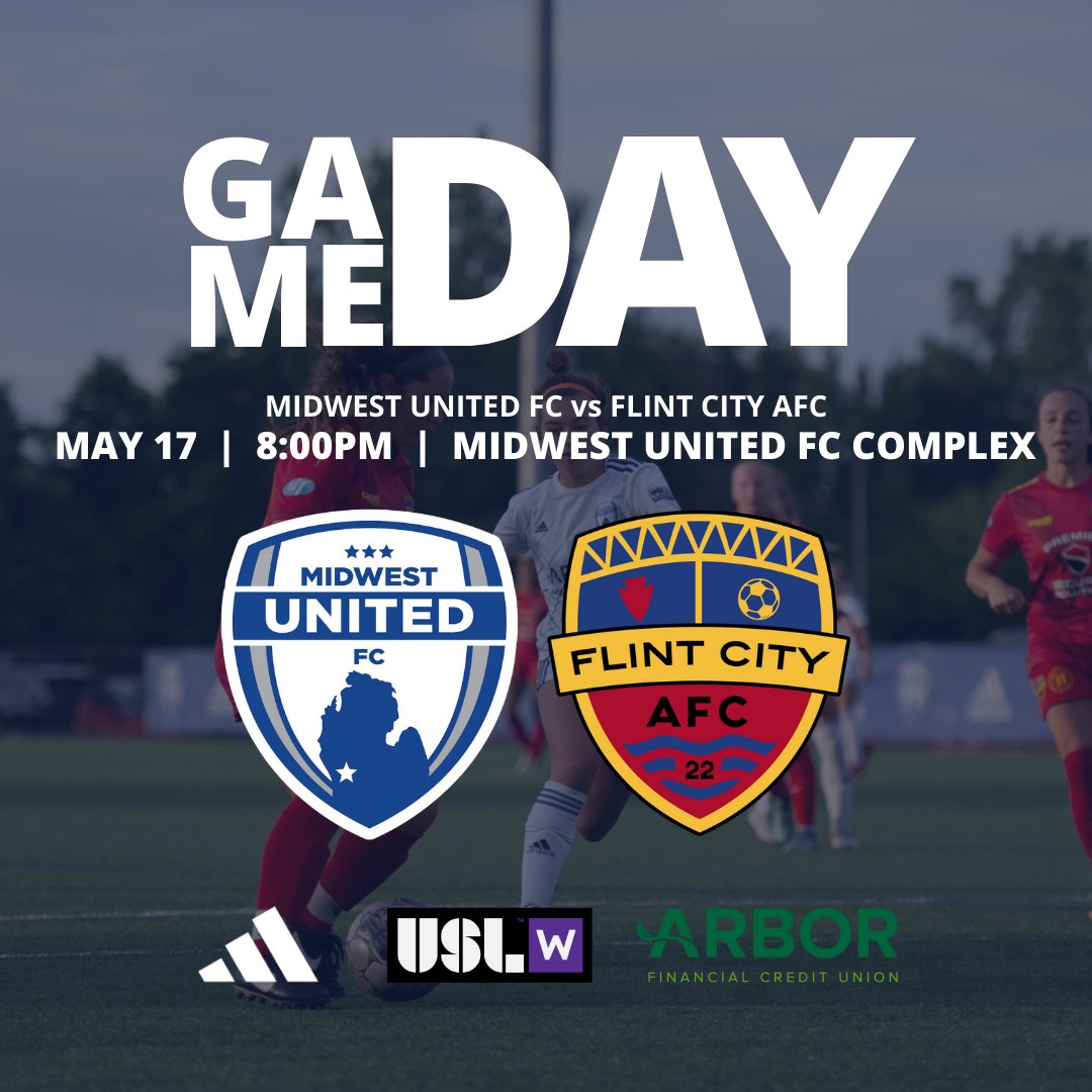 GAME DAY!
Midwest United FC vs @FlintCityAFC 
8:00PM | Midwest United FC Complex
Tickets at the Gate: $10
Season Passes: midwest-united-fc.square.site/tickets
@USLWLeague #uslwleague #homeopener #WeAreUnited