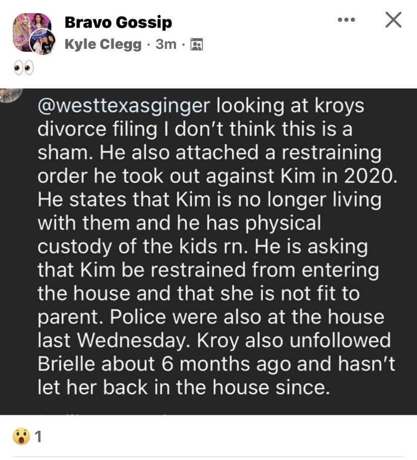 So saw this from BravoGossip on Facebook! If this is true Twitter will find out! #kroybierman #kimzolciak #dontbetardy #RHOA This is crazy! Restraining order?? Like what???