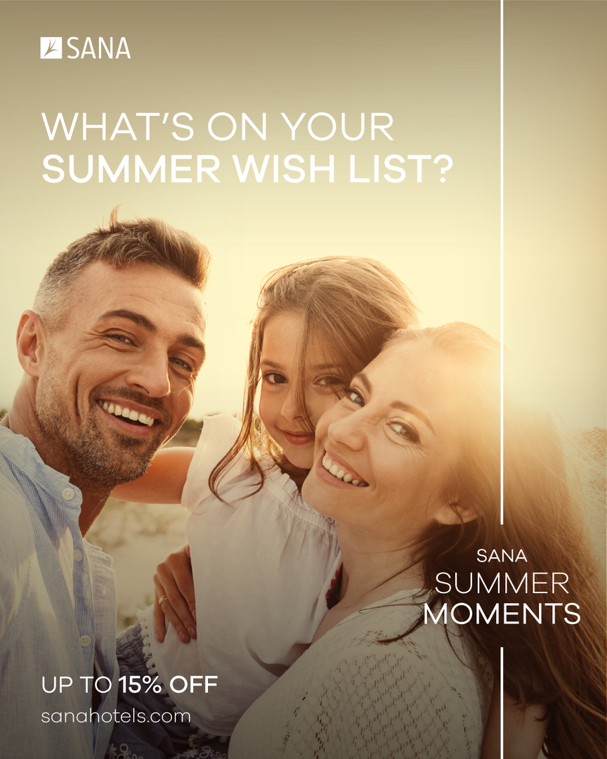 SANAHotels's tweet photo. Este Verão faça tudo o que está na sua lista de desejos e beneficie de até 15% de desconto com os SANA Summer moments, se reservar diretamente connosco.

👉 Saiba Mais: https://t.co/7A6iDV0ZAT

#sanahotels #hotels #summerholidays https://t.co/n1BenP34zx
