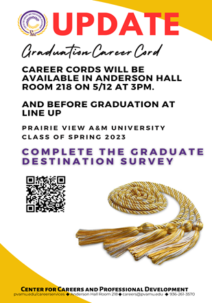 Update: Graduation Career Cord
CAREER CORDS WILL BE AVAILABLE IN ANDERSON HALL ROOM 218 ON 5/12 AT 3PM