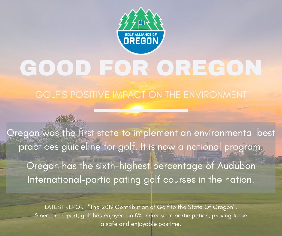 OregonGCSA's tweet photo. Hey, fun fact! Golf is good for the environment in Oregon. The latest report, The 2019 Contribution of Golf to the State of Oregon, shows that Oregon is an environmental steward of green spaces that benefit the surrounding ecosystems.
#GolfGoodForOregon https://t.co/6Df6btZ2Rr