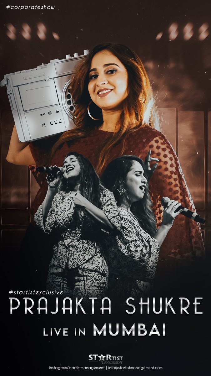 Get ready to witness the powerhouse vocalist and <a href="/STARtistMgmt/">STARtist Management</a> Exclusive 

<a href="/Prajakta2911/">Prajakta Shukre</a> 
Live in Mumbai for a corporate show. It's going to be a night to remember!

#startistexclusive #prajaktashukre #prajaktashukrelive #startistmanagement #artist #singer #bollywood #live