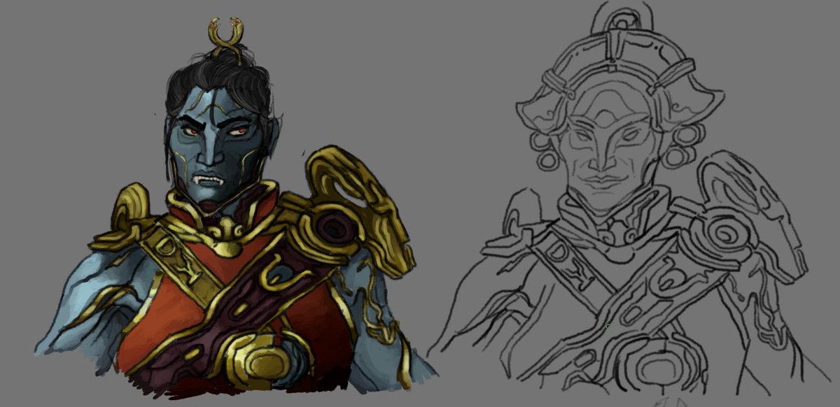 BULLFITE's tweet photo. while i’m here, i suppose i might as well crosspost these since they apparently got on PRIME TIME (!?) and i didn’t even realize! my takes on what our friends in duviri might look like under those masks… 
#Warframe #warframefanart https://t.co/bOobuit6MO